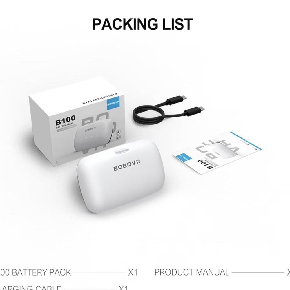 BOBOVR B100 10000mAh USB-C Battery Pack for S3 Pro/E3 Pro Headset, White